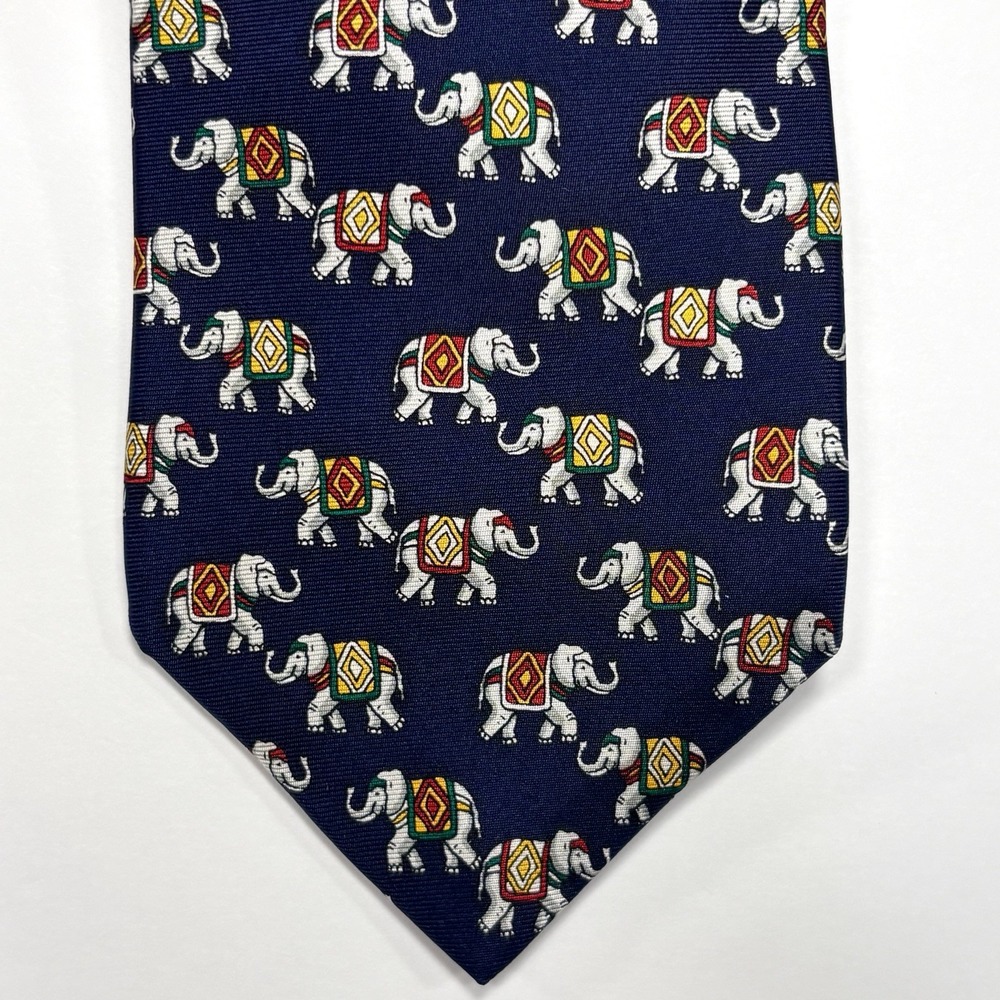 Vintage Brooks Brothers Tie Navy Blue Silk Elephant Novelty Preppy Old Money USA